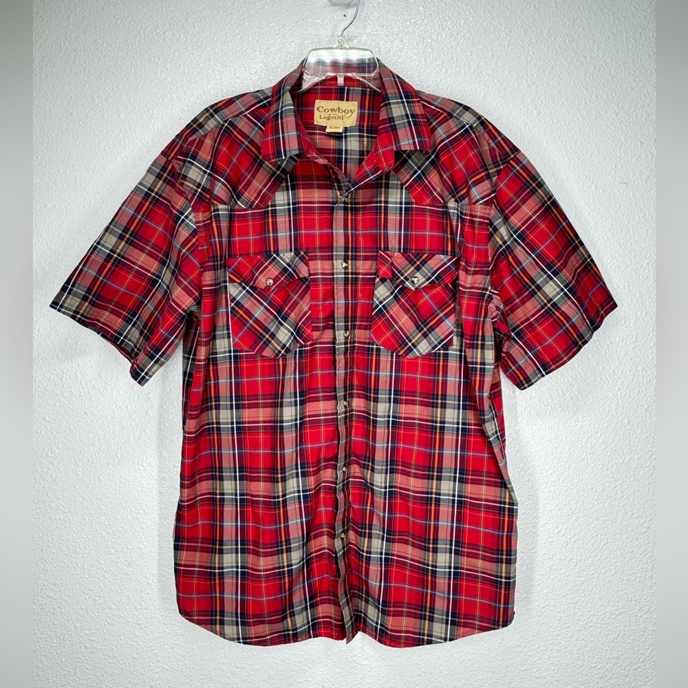 Cowboy Legend Short Sleeve Red Plaid Snap Down Western  Shirt XXL